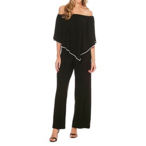 MSK Pants - MSK Black Off-Shoulder Jumpsuit with White Trim